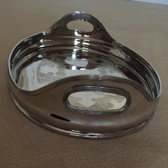Dessau Home Etched Oval Nickel Tray 16.5" - Picture 3 of 5